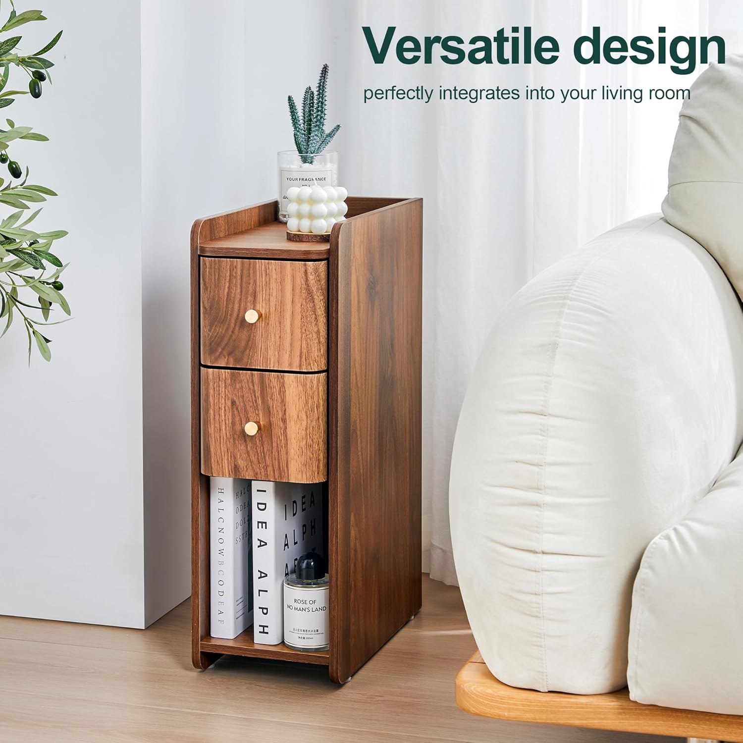 Giratree Mid-Century Modern Nightstand with 2 Drawers, Narrow Vintage Wooden End Table with Open Storage, Wooden Bedside Table Compact Organizer for Bedroom or Living Room Giratree Mid-Century Modern Nightstand with 2 Drawers, Narrow Vintage Wooden End Table with Open Storage, Wooden Bedside Table Compact Organizer for Bedroom or Living Room