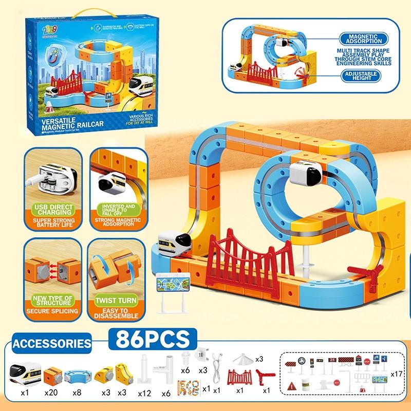 Electric Train Set, Interlocking Track System, Electric Ring Railway, 3-5 Year Old Building Tracks, Anti-Roll Design, Stem Education Gift