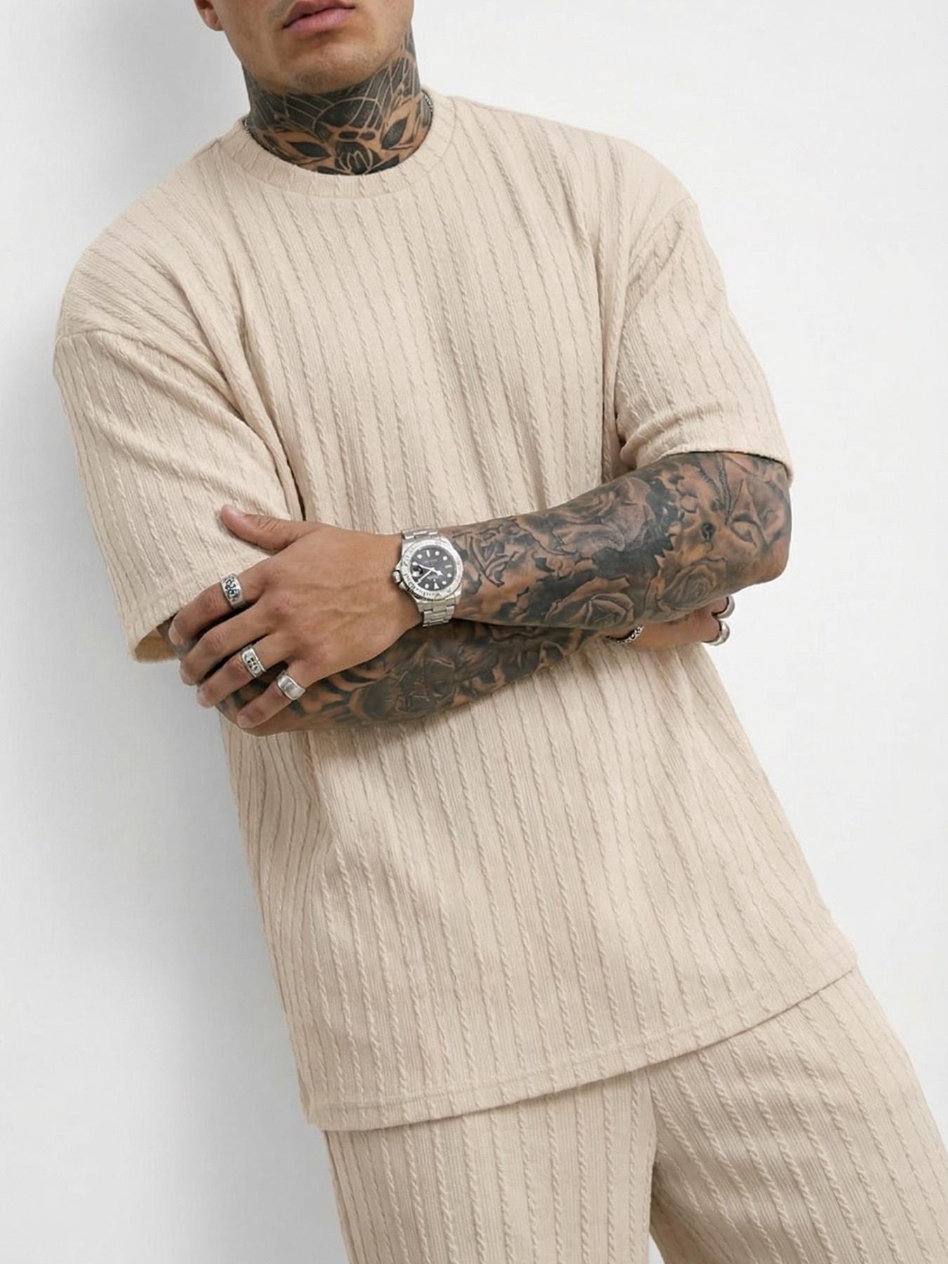 Men’s Loose Fit 2-Piece Summer Set, Oversized Textured Tee with Relaxed Fit Drawstring Shorts Men’s Loose Fit 2-Piece Summer Set, Oversized Textured Tee with Relaxed Fit Drawstring Shorts