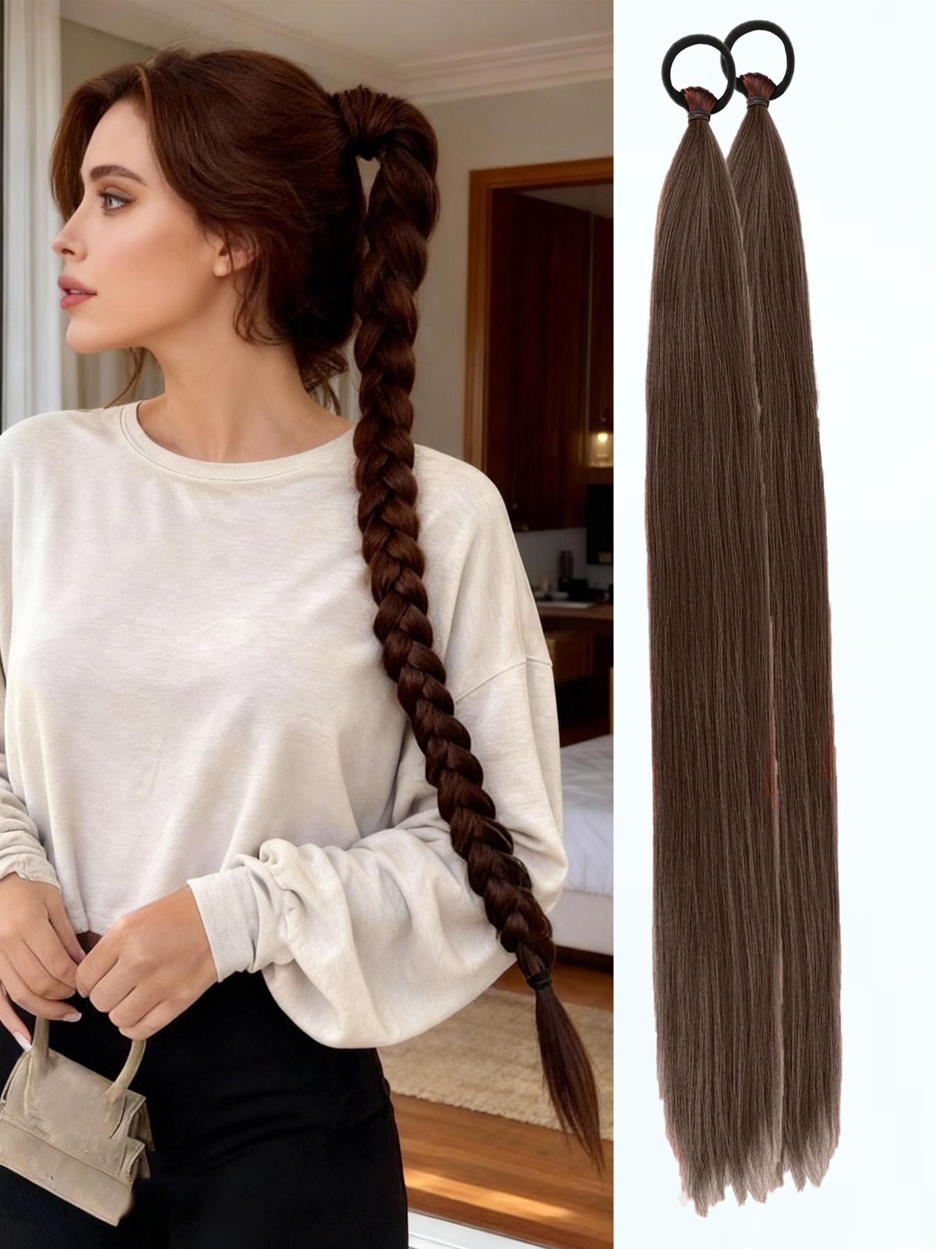 26 Inch Braid Ponytail Extension 2-Pack - Straight Sleek Wrap-Around Synthetic Hairpiece with Elastic Tie for Women, Perfect for Holiday Parties, Synthetic Extensions, Straight Synthetic Hairpieces