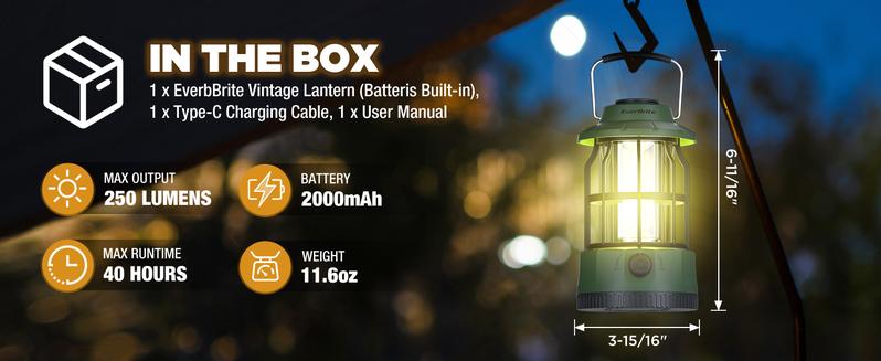#JumpstartSale EverBrite LED Camping Lantern, USB C Rechargeable Lantern with Stepless Dimming, Vintage Portable Camping Lights & Lanterns, Lanterns for Power Outages, Hurricane, Emergency, Fishing, Home and More