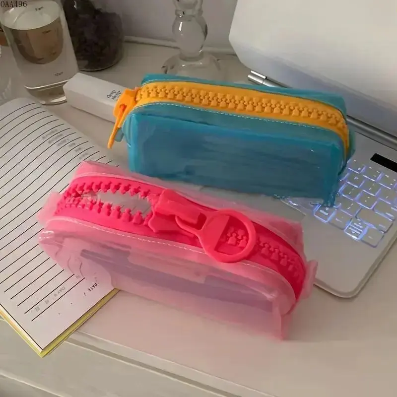 Large Capacity Jelly Pencil Case, Transparent Waterproof Zipper Pouch With Durable Silicone Design, Portable Stationery Organizer for School, Office, Travel and Daily Storage