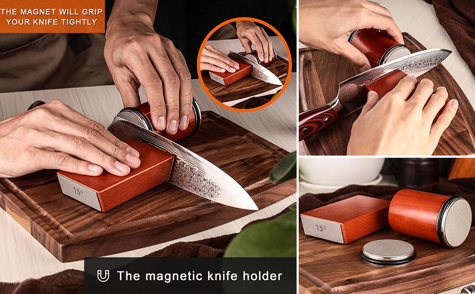 Rolling Knife Sharpener Kit, Knife Sharpening Tool, Roller Knife Sharpener with Diamond Stone for Kitchen, Wooden Rolling Knife Sharpener, Rolling Knives Sharpeners with Angle 15° & 20° for honing knives