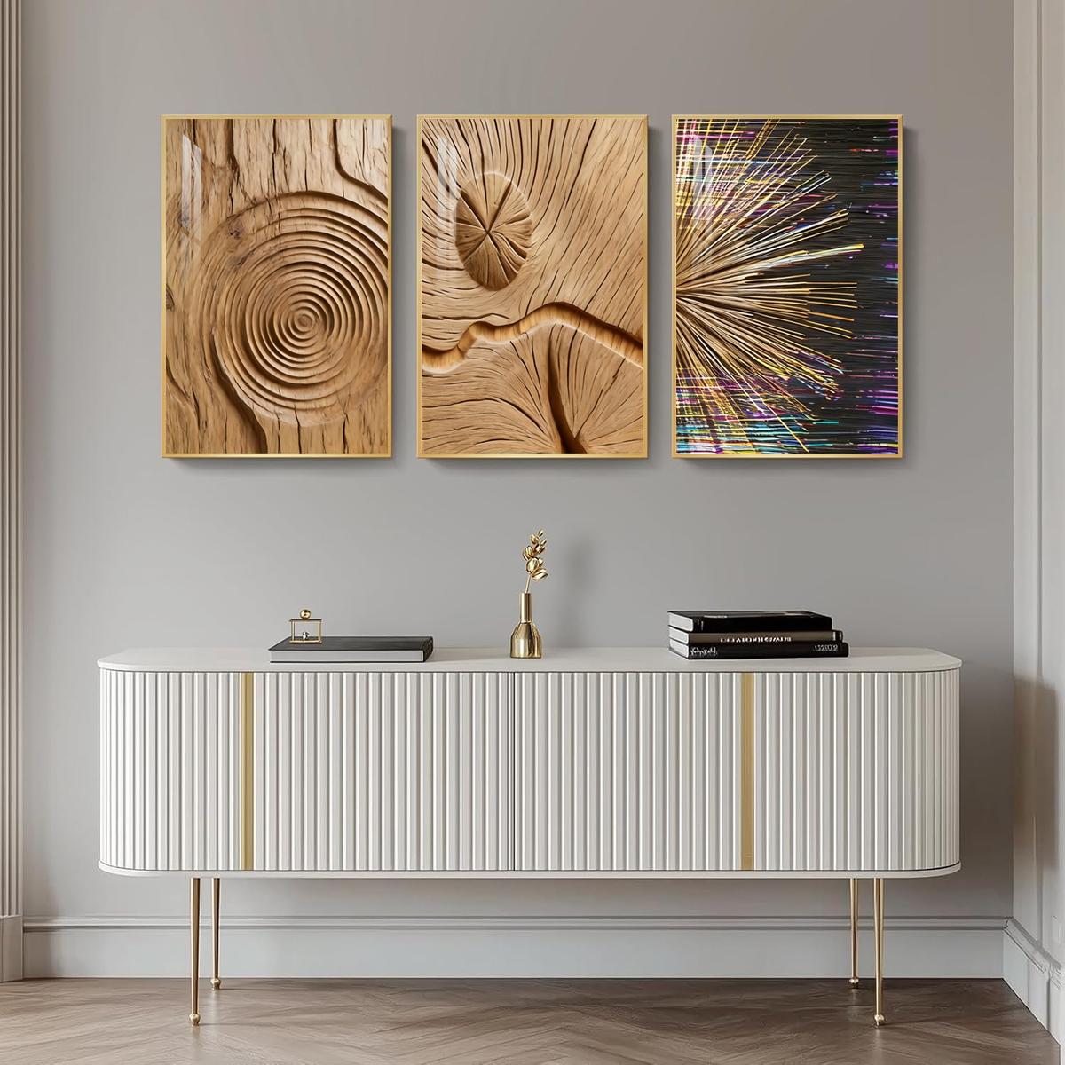 3 Counts Aluminum Alloy Framed Painting, Abstract Wood Texture And Light Burst Art, Home Decoration For Living Room, Bedroom, Office, Restaurant, Hallway Wall Decor, Odorless Print Artwork, Luxury Perfect Gift For Friends And Family