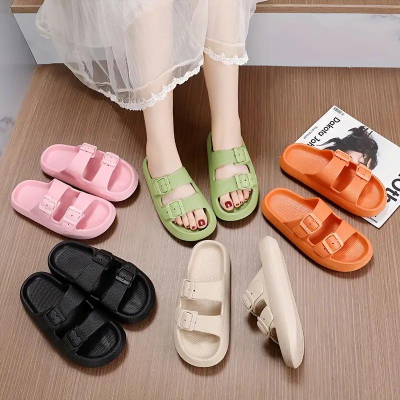 Cloud Sandals For Womens And Mens Double Buckle Adjustable Slides Hick Sole Slippers Shower Cushion Anti-Slip Fathersdaygift Footwear