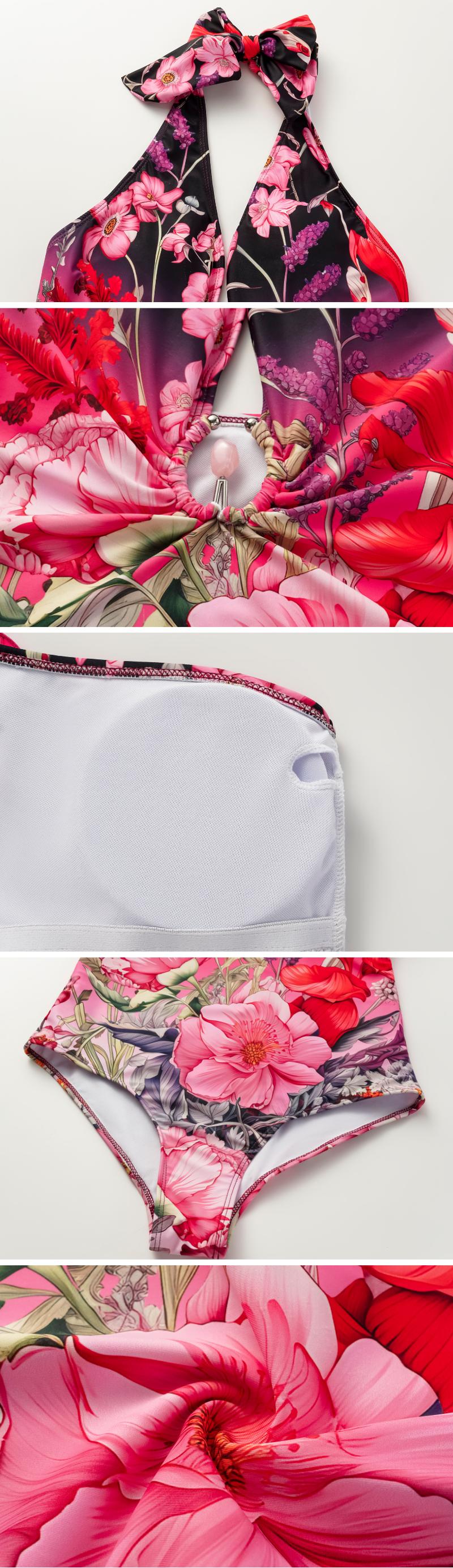 FLAXMAKER Women's Deep V Halter Backless Floral Print One-Piece Swimwear and Matching Cover Skirt Set Summer Swimdress Swimsuit & Coverup Bathing Suit Beachwear #TikTokShopBlackFriday