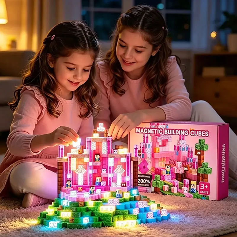 Glowing Magnetic Blocks, Princess Castle Theme, Kids Stem Educational Toy, Creative Building Blocks, Birthday & Christmas Gift for Boys Girls