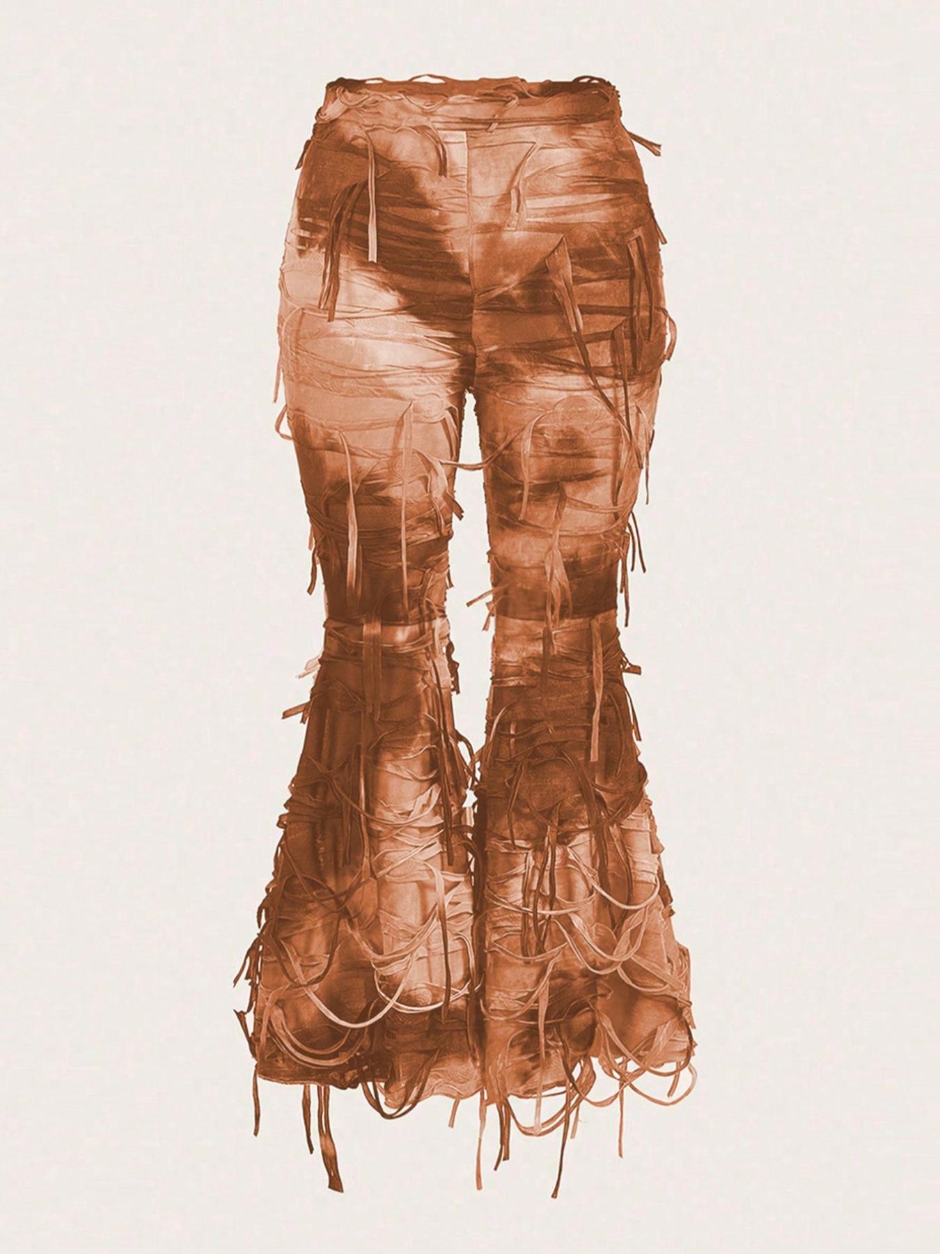 【Plus Size】 Tie Dye Ripped Flare Leg Leggings, Casual Comfy Bell Bottom Pants for Daily Wear, Women's Bottoms for All Seasons