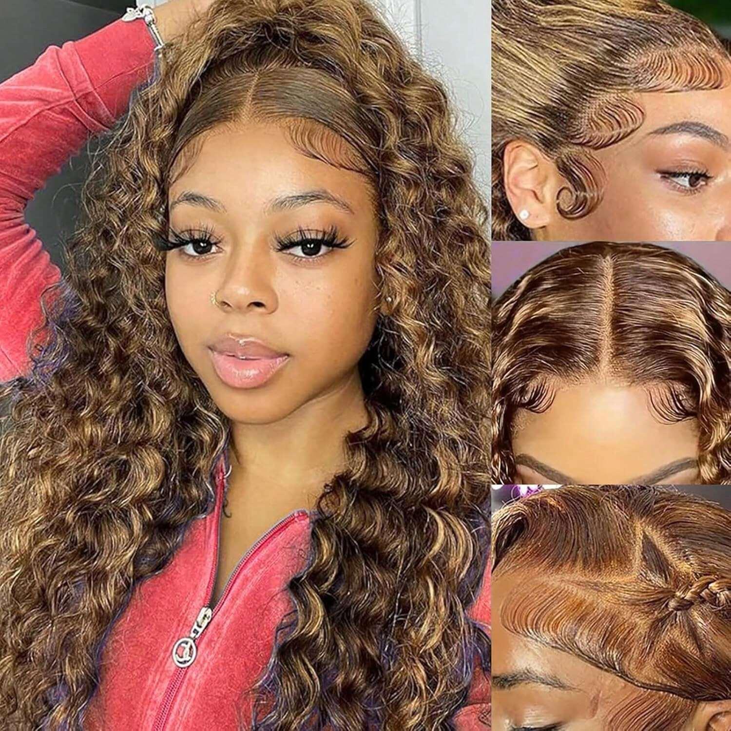 Highlight 4/27 Deep Wave Lace Front Wigs Human Hair 13X6 Ombre 180% Density Body Wave Lace Front Wigs Straight Lace Front Wigs
