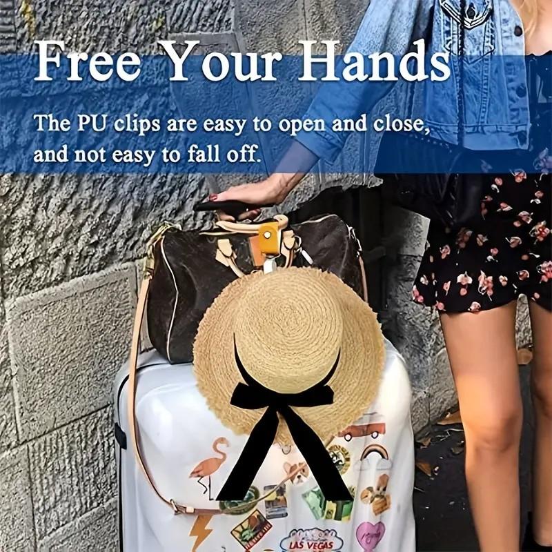 4 Pack PU Leather Multi-Functional Hat Rack Clips, Securely Hang Hats on Bags or Luggage, Travel Camping Outdoor Adventure, Compact Durable Easy Use