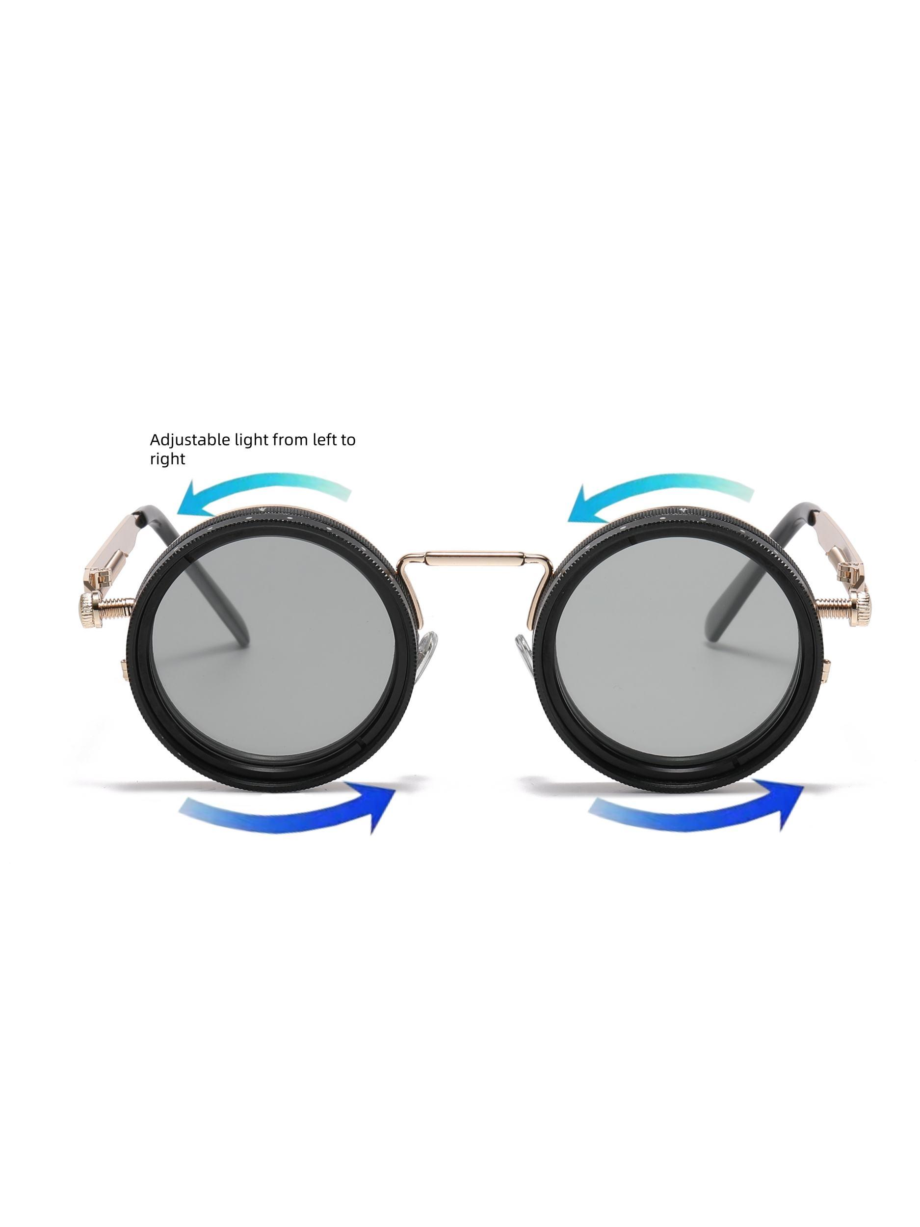 Steampunk Round Adjustable Rotating Aluminum Magnesium Lenses, Fashion Glasses Unisex Polarized Colors Adjustable, All Seasons