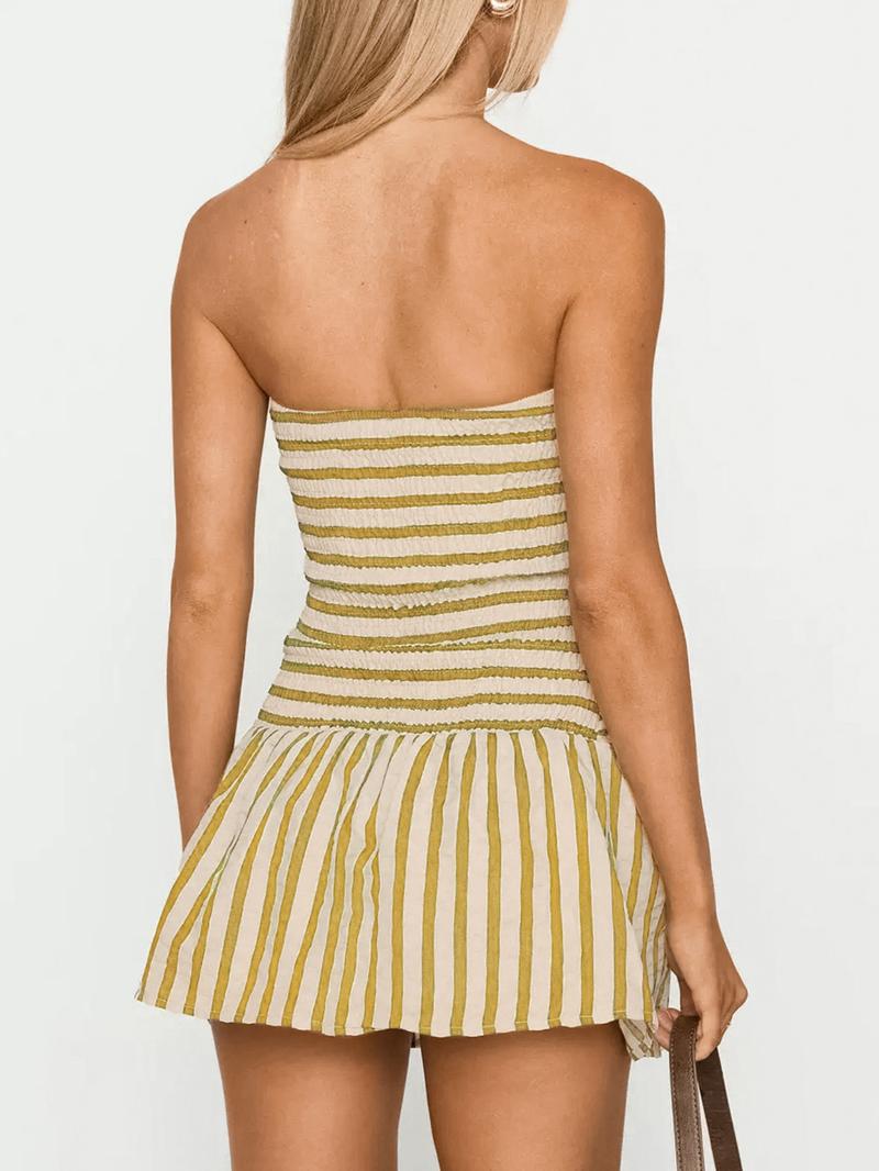 Women's Striped Print Tube Romper, Casual Strapless Romper for Summer, Fashion Women's Clothes for Daily Wear