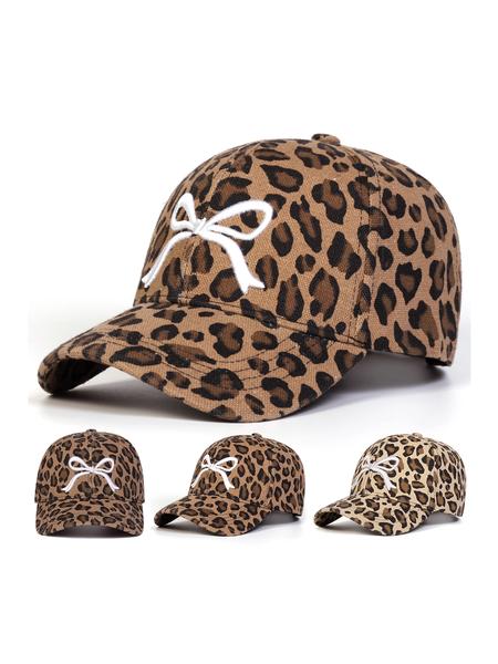 Unisex Leopard Print Bow Hat, Fashionable Adjustable Design, Comfortable Woven Fabric, Perfect for Sports & Casual