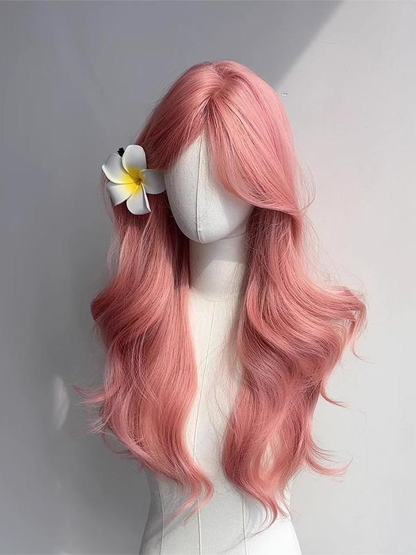 24 Inch Long Wavy Wig with Curtain Bangs, Stylish Face Framing Hairpiece, Natural Synthetic Heat Resistant Matte Fiber for All Occasions