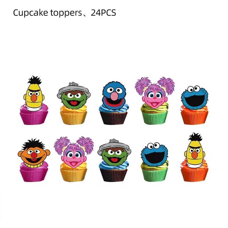 Cartoon Sesame-Street Party Decoration Elmo Theme Birthday Party Plate Cup Cake Topper Balloons  Baby Shower For Kids Supplies