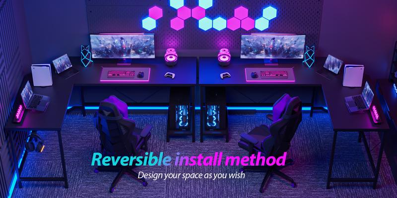 66.93 Inch L Shaped Desk for Home Office, Computer Desk, Corner Desk for Workstations, Gaming Table with Computer Tower Shelf and Hooks,Black