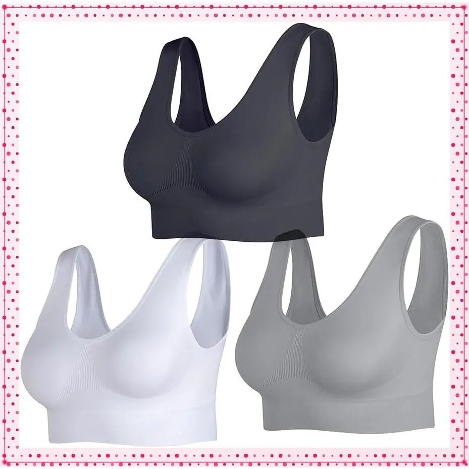 Women's Wireless Sleep Bras Unpadded Seamless Comfort Bras Throw-on Wirefree Bralettes 3 PackGift