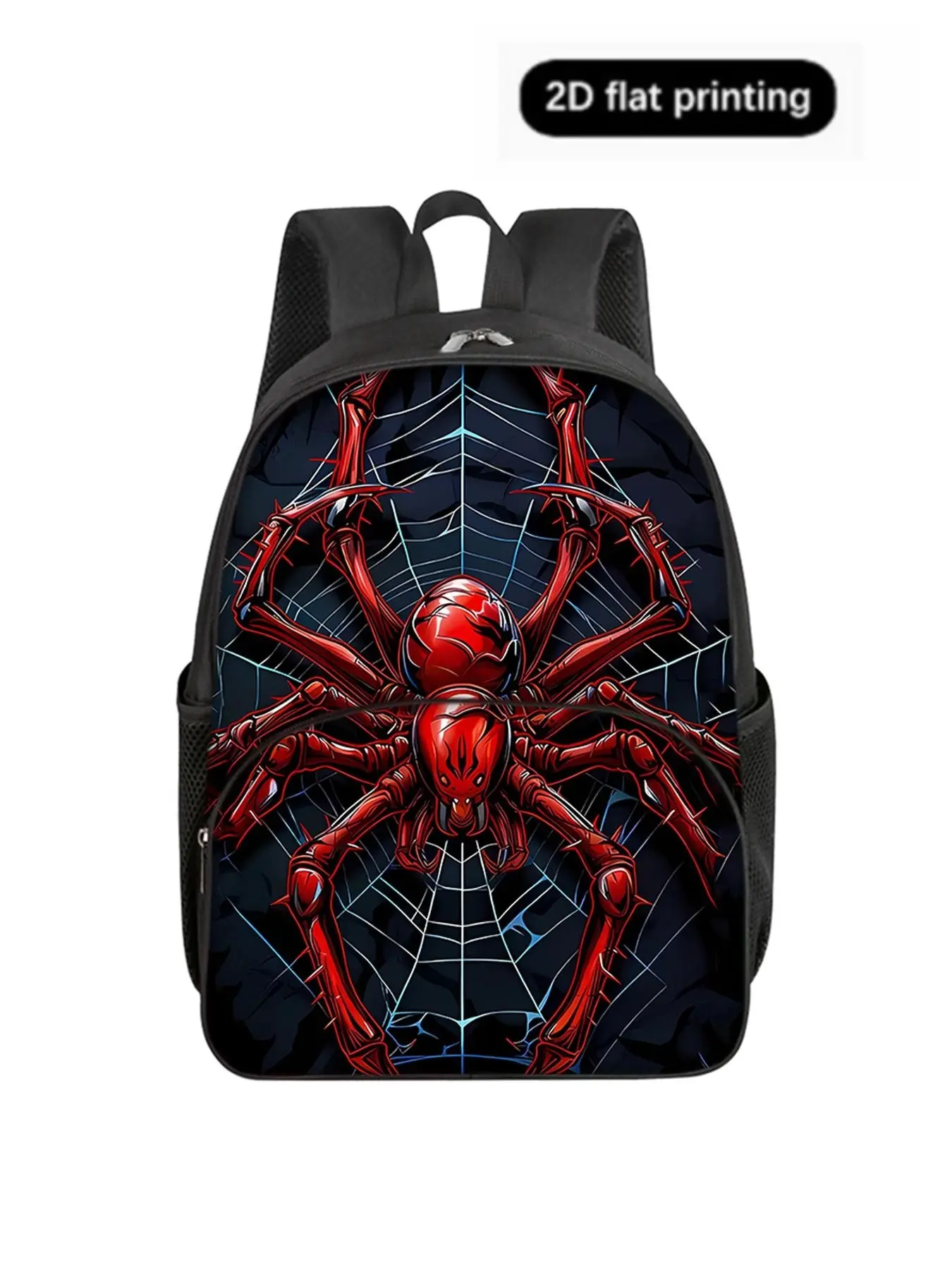 Spider 2D Pattern Print Backpack, 16 Inch Round Front Pocket, Casual All-Season Bag, Cartoon Design, S250828017180