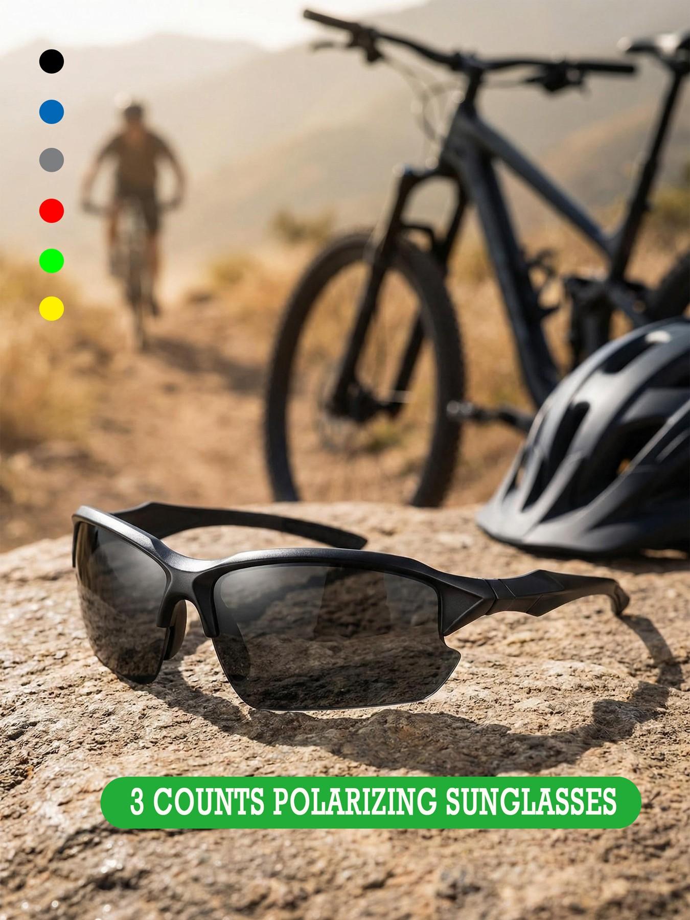 3 Pairs Fashion Wraparound Half Frame Polarized Glasses for Men Women, Outdoor Cycling Driving, Hiking, Sports, All Seasons