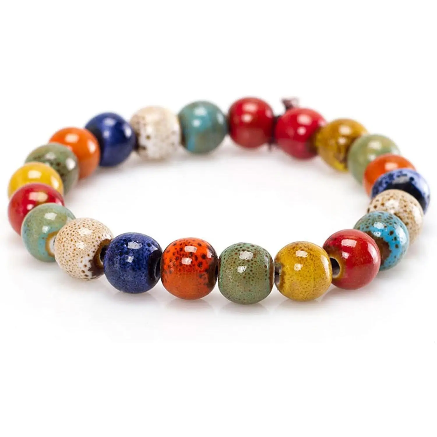 Colorful Ceramic Beads Strand Stretch Bracelet,  ceramic bead bracelet,Shapes Elastic Hand Chain for Women (Circle type)