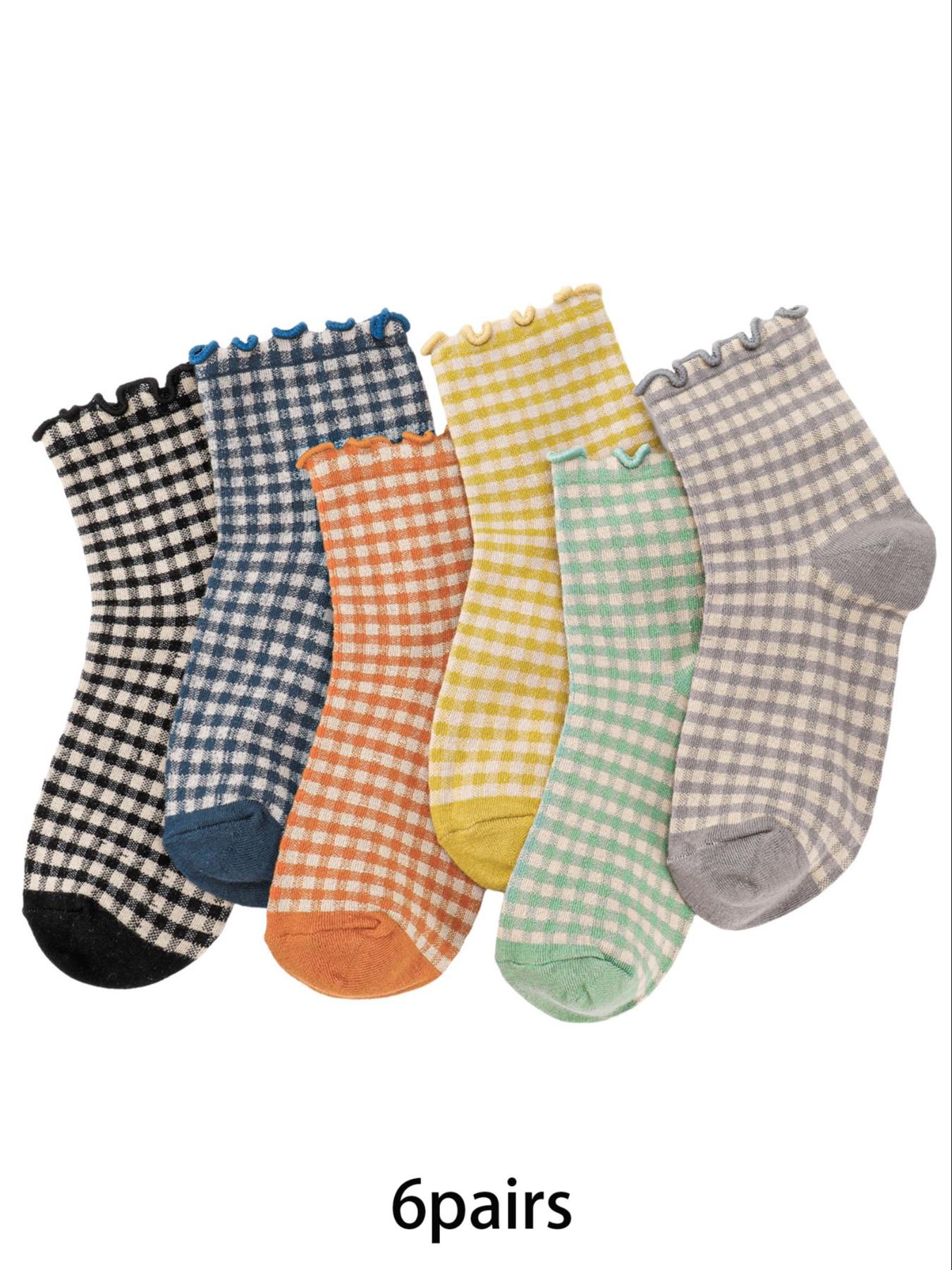 Women's Gingham Pattern Fitted Socks, Casual Crew Socks, Plaid, Casual Everyday Wear, All-Season Comfortable Design, Perfect for Women & Girls, Womenswear
