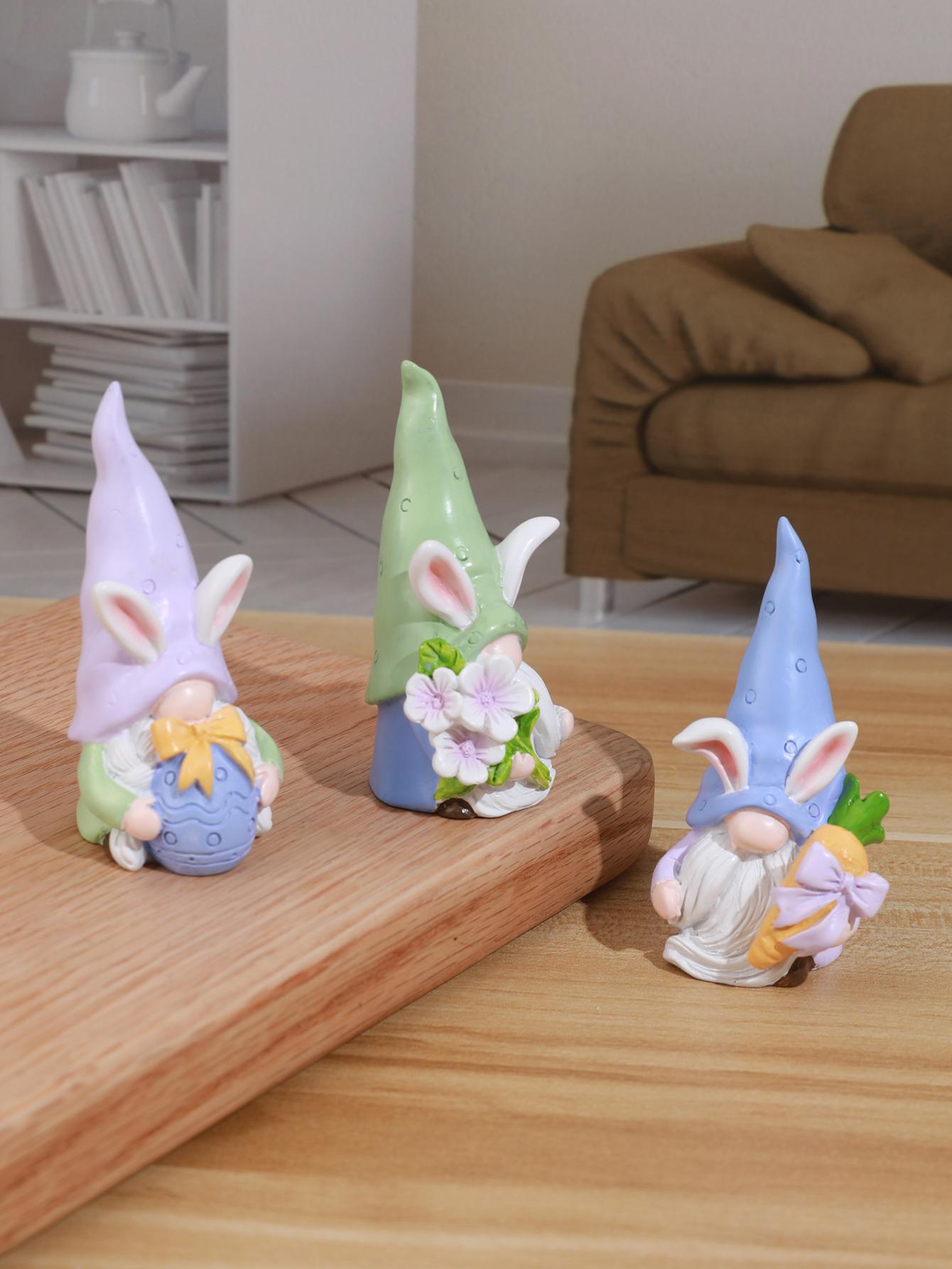Resin Rabbit Dwarf Statue Set, Garden Gnome Statue, Indoor & Outdoor Decor, Perfect for Home Garden Wedding Easter Gift, No Power Needed, Party Decoration Props, Figurines