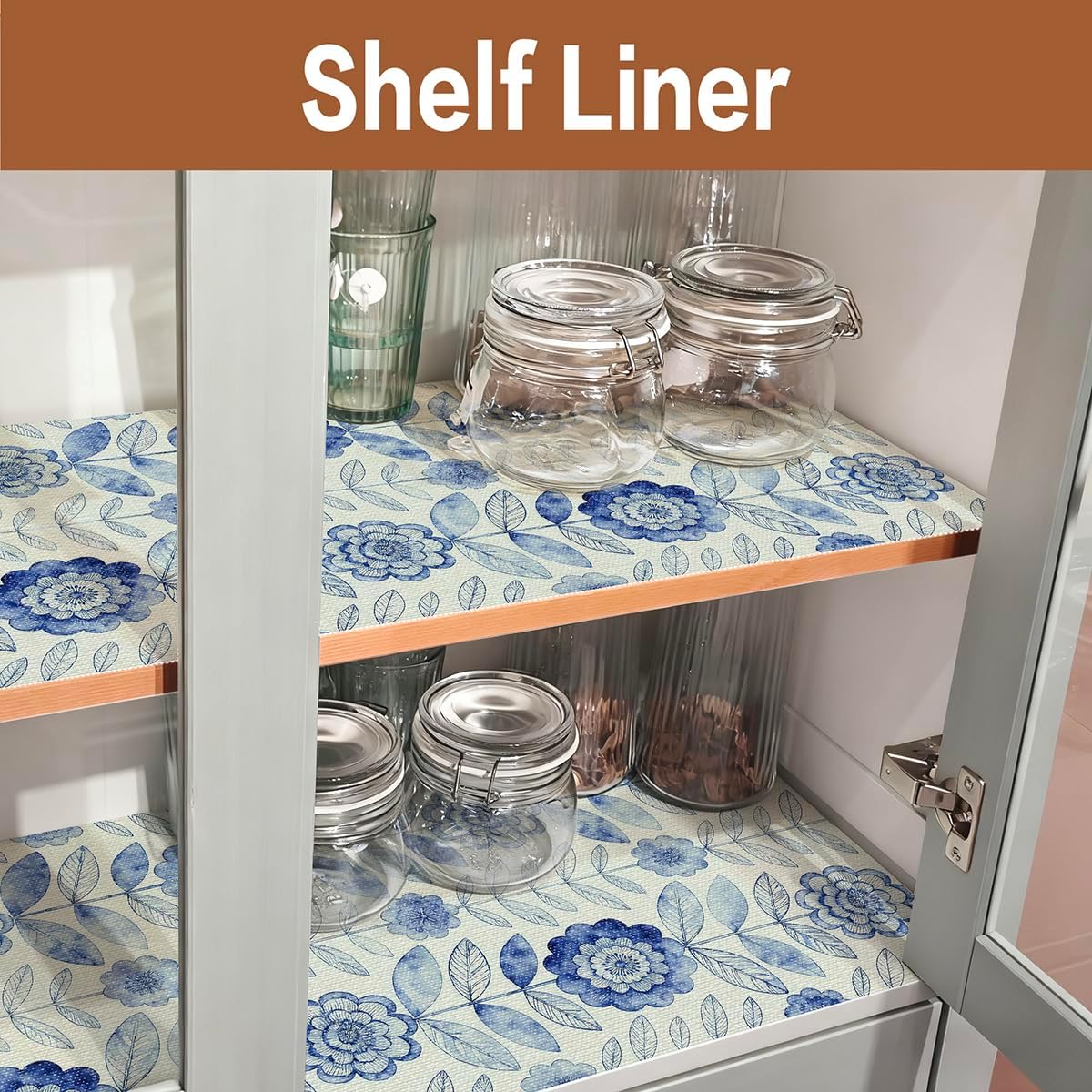Drawer and Shelf Liner for Kitchen Cabinets Non-Adhesive | Floral Shelf Liner Non-Slip Blue Flower Drawer Liner for Cupboard Shelves Easy to Clean Cabinet Liner 12IN×10FT Drawer and Shelf Liner for Kitchen Cabinets Non-Adhesive | Floral Shelf Liner Non-Slip Blue Flower Drawer Liner for Cupboard Shelves Easy to Clean Cabinet Liner 12IN×10FT