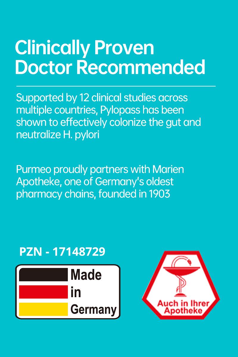 Purmeo 5-in-1 Targeted Balance Stomach & H.Pylori Dietary Probiotics Supplement - Vegan, 20B Cells, Daily Gut Health, Gastric Support, Digestive Comfort, Stomach Lining, Pylopass Lactobacillus reuteri DSM 17648, Healthcare