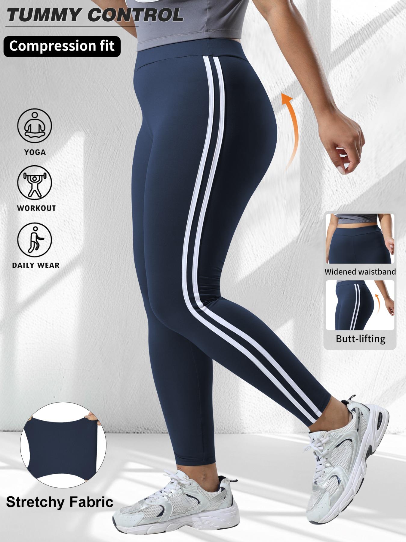 Women's Plus Size High Waist Skinny Pants, High Stretch Bottoms, Stretchy Soft Fabric, Side Stripes Design, Casual Fashion Essential for Daily Wear