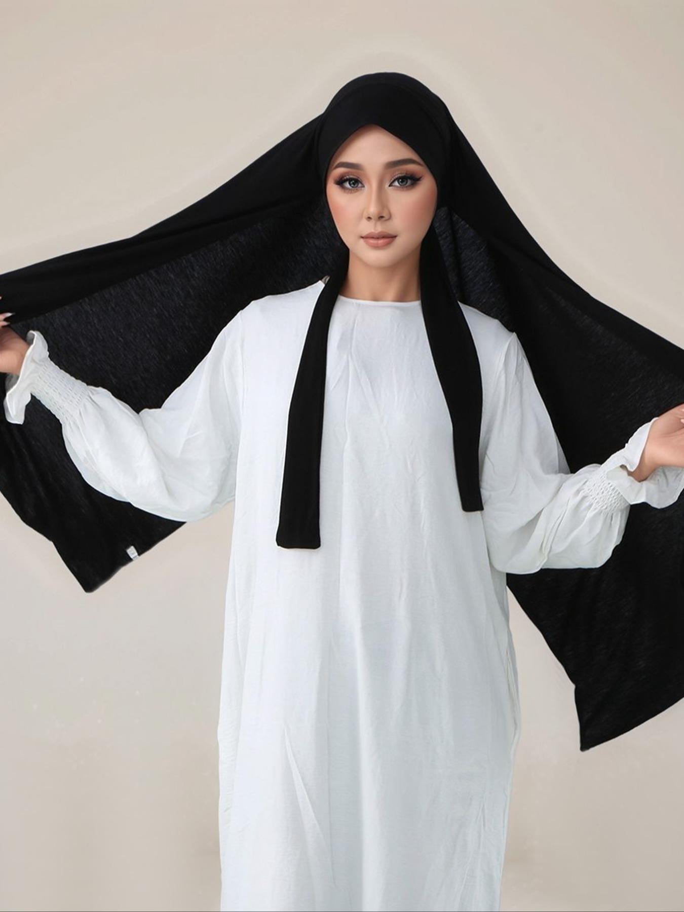 Women's Solid Color Muslim Headscarf, Fashionable Comfort Jersey Hijab, Turban Hijab, Ideal for Daily Outdoors, Casual Style, All Seasons