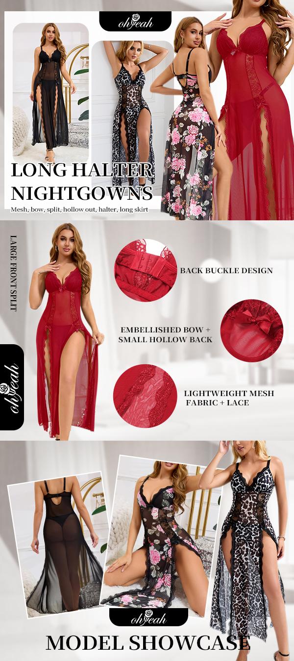 Women Lingerie Sexy Babydoll Nightgowns Lace V Neck Nightdress Side Split Long Slip Chemise Sleepwear For Holiday Daily Wear S-2XL Women Lingerie Sexy Babydoll Nightgowns Lace V Neck Nightdress Side Split Long Slip Chemise Sleepwear For Holiday Daily Wear S-2XL