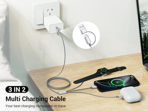 Temdan for IWatch Charger,3 in 2 USB C Cable for iPhone 16 Charger/Type C/Lightning Multi Charging Cable Travel Essentials PS/2 Cables Compatible with iWatch Ultra/SE/10-1&iPhone 16-12-4FT