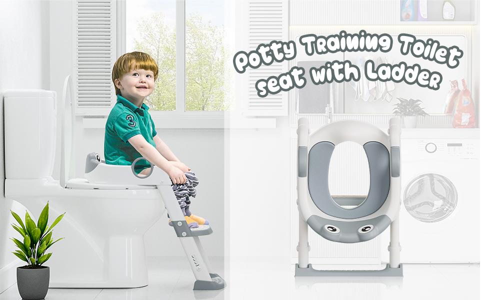 Potty Training Seat with Step Stool Ladder for Toddlers as a Potty Training Toilet Anti-Slip Safe Pads Adjustable Height Legs