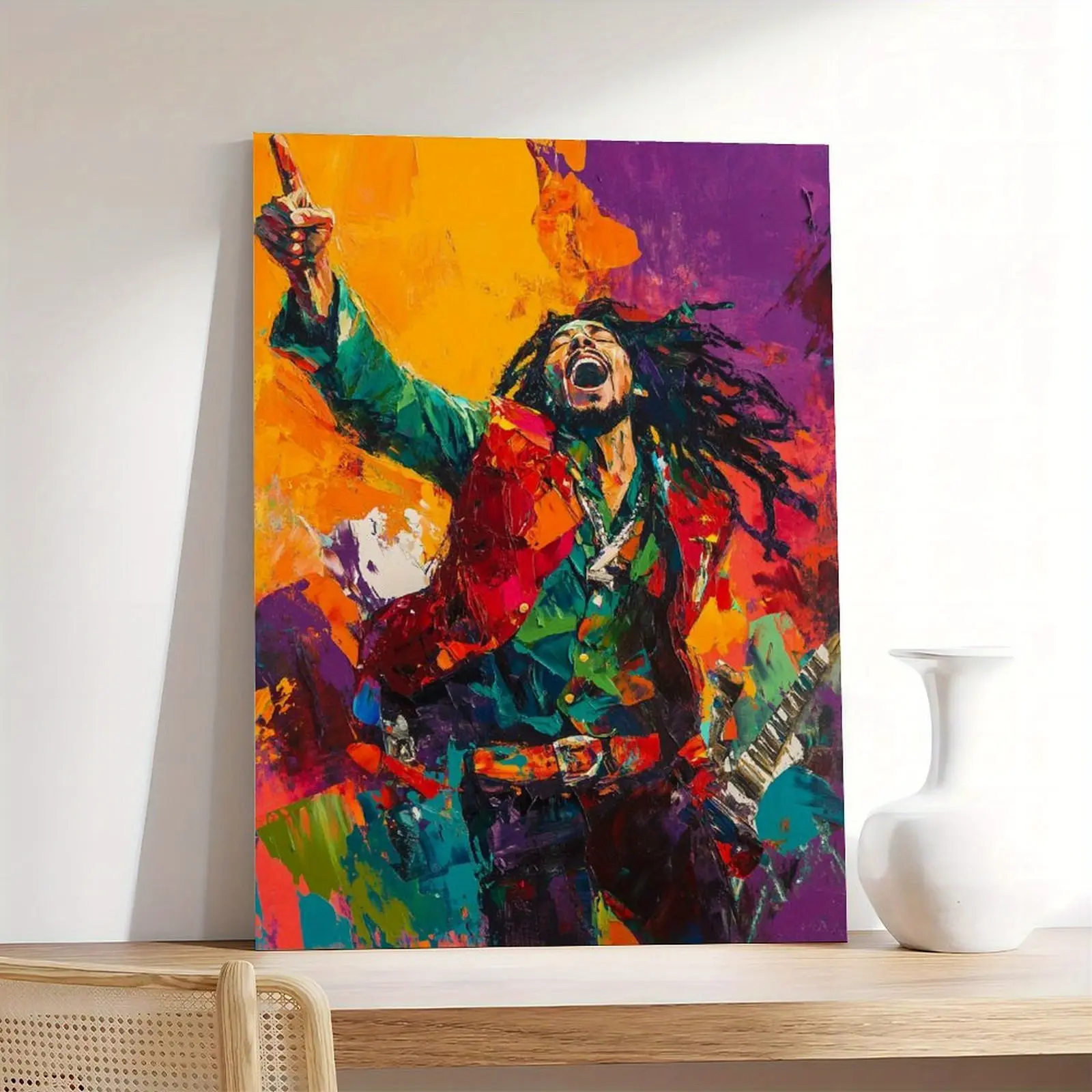 2D Flat, 1pc Wooden Frame Vibrant Pop Art Portrait Murals, Colorful Caribbean Murals, Reggae Music Poster Art Prints, Jamaican Pop Art  Art Prints with Frames on the Walls of the Living Room Home Decoration Holiday Gifts Bathroom Bedroom Room