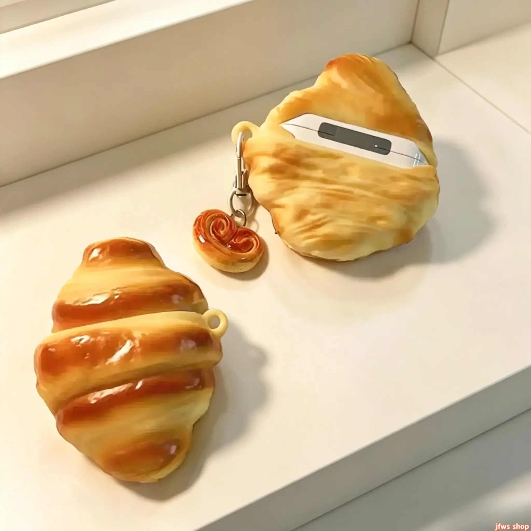 Cute Croissant AirPods Case Trendy Anti Drop Soft Protective Cover for Apple Bluetooth Earphones AirPods 1 2 3 4 Pro Pro 2 Creative Gift tiktokshopbacktoschool