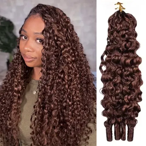 4# Color Burmese Curly Miracle Knots Crochet 100% Human Hair Extensions Boho Braids Chocolate Brown Feather Crochet Human Hair