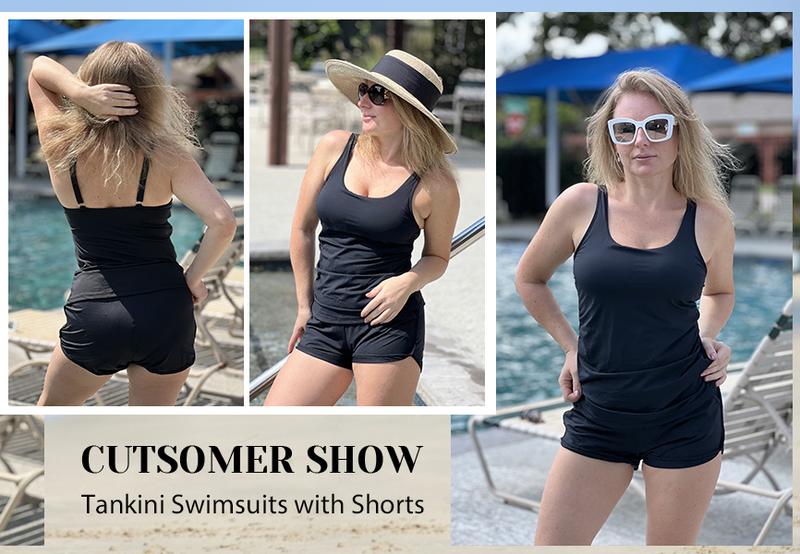 Yonique Tankini Swimsuits with Shorts - Two Piece Swimsuits Tummy Control Bathing Suits with Pockets
