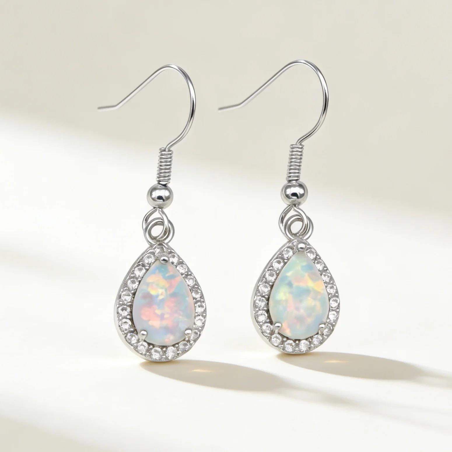 Classic Drop-Shaped Drop Earrings Ladies Fashion Jewelry,Elegant VintageWhite Opal Earrings, Perfect Anniversary Gift for Her