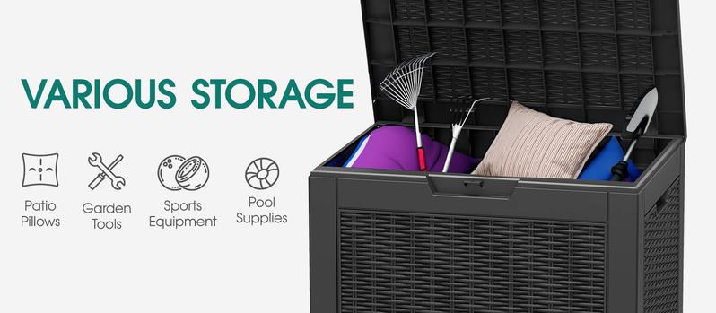31/60/100/260 Gallon Resin Outdoor Storage Deck Box (padlock not included) – Waterproof, UV-Resistant, Multi-Functional, Lockable, Durable, Storage of tools