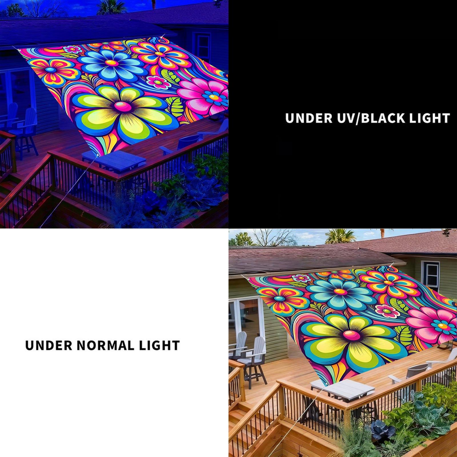 1Pcs UV Glowing Flower Canopy - Lightweight Polyester Sunshade, Suitable for Beach, Camping, Garden, and Picnic - Outdoor Sunshade, Ideal for Adventure (Support Poles Not Included)