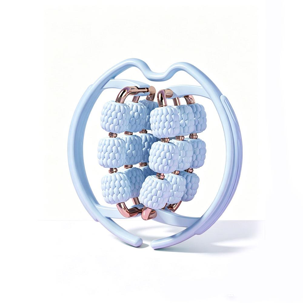 18-Wheel Circular Leg Massager, Rose Gold Metal Connectors, Ergonomic Arc Frame, Muscle Activation & Relaxation, Yoga & Home Use