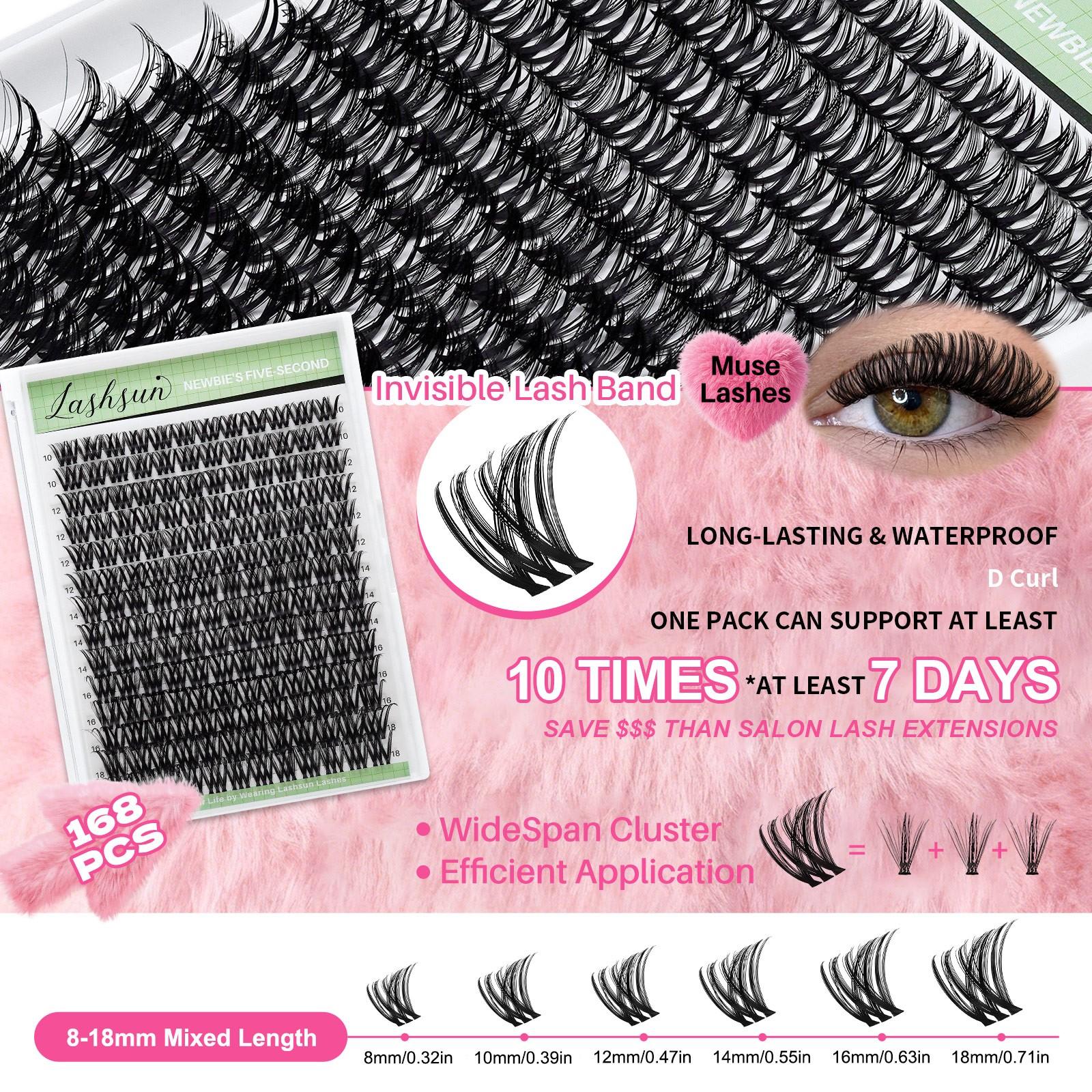 LASHSUN Clusters Lashes Kit with Ultra-Dense, Waterproof, Long-Lasting Lashes | Velure, Fairy, Flora, Muse | Natural Daily, Manga&Wet Look, Manga&Natural Style, Hybrid Volume Look | Beginner-Friendly, Kit with Bond & Seal,Tweezers and Remover