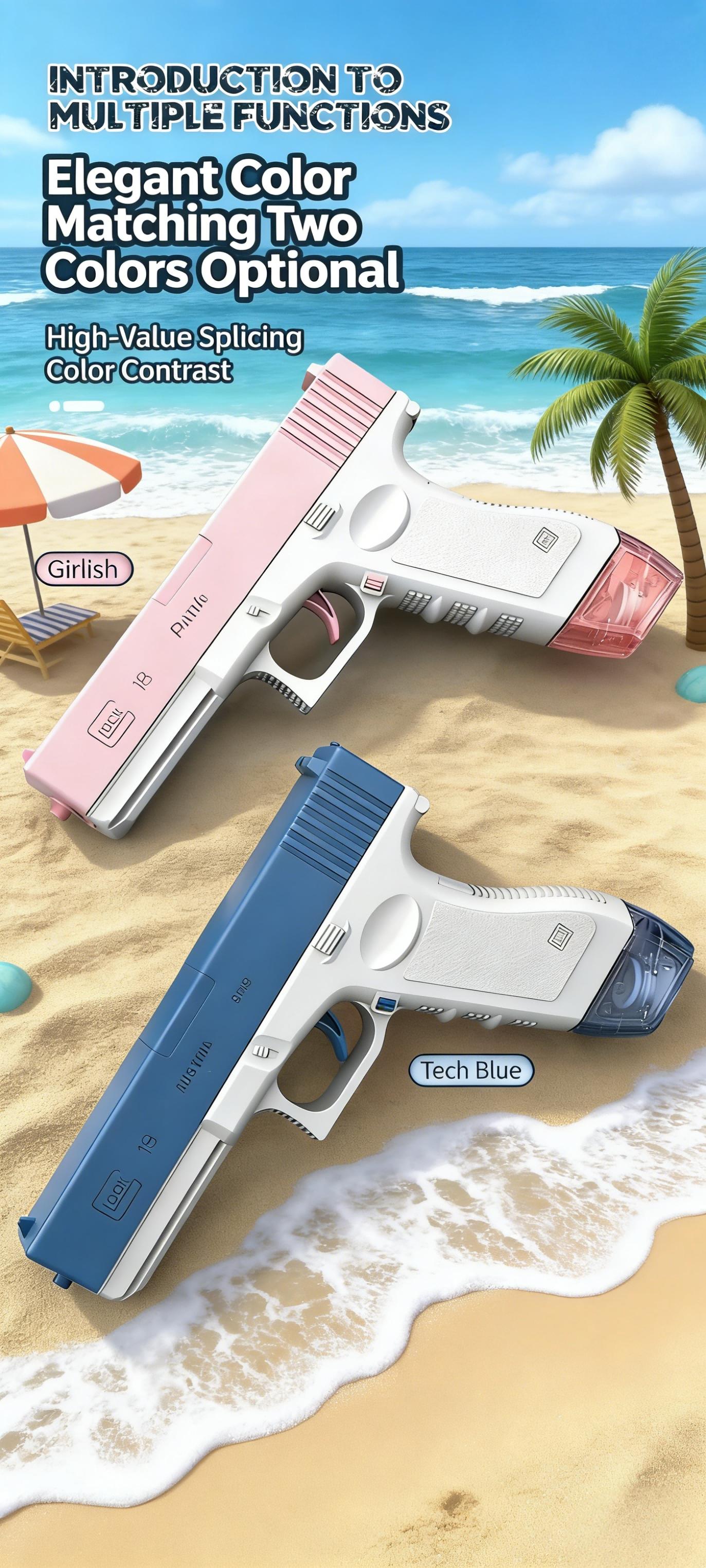 Electric Glock Water Gun, Full-Auto Repeating Water Gun, Large Capacity, Summer Beach Play Toy, Ideal Gift for Kids Who Love Swimming
