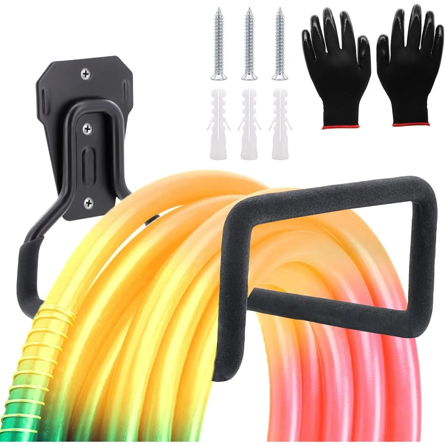 1 Pack Garden Hose Holder, Hose Reel Heavy Duty Hose Hanger, Wall Mounted Water Hose Holder Outdoor/Indoor Metal Durable Hose Hooks Ideal for Water Hose Storage Garden Yard Hold Max 77 Lbs- Black