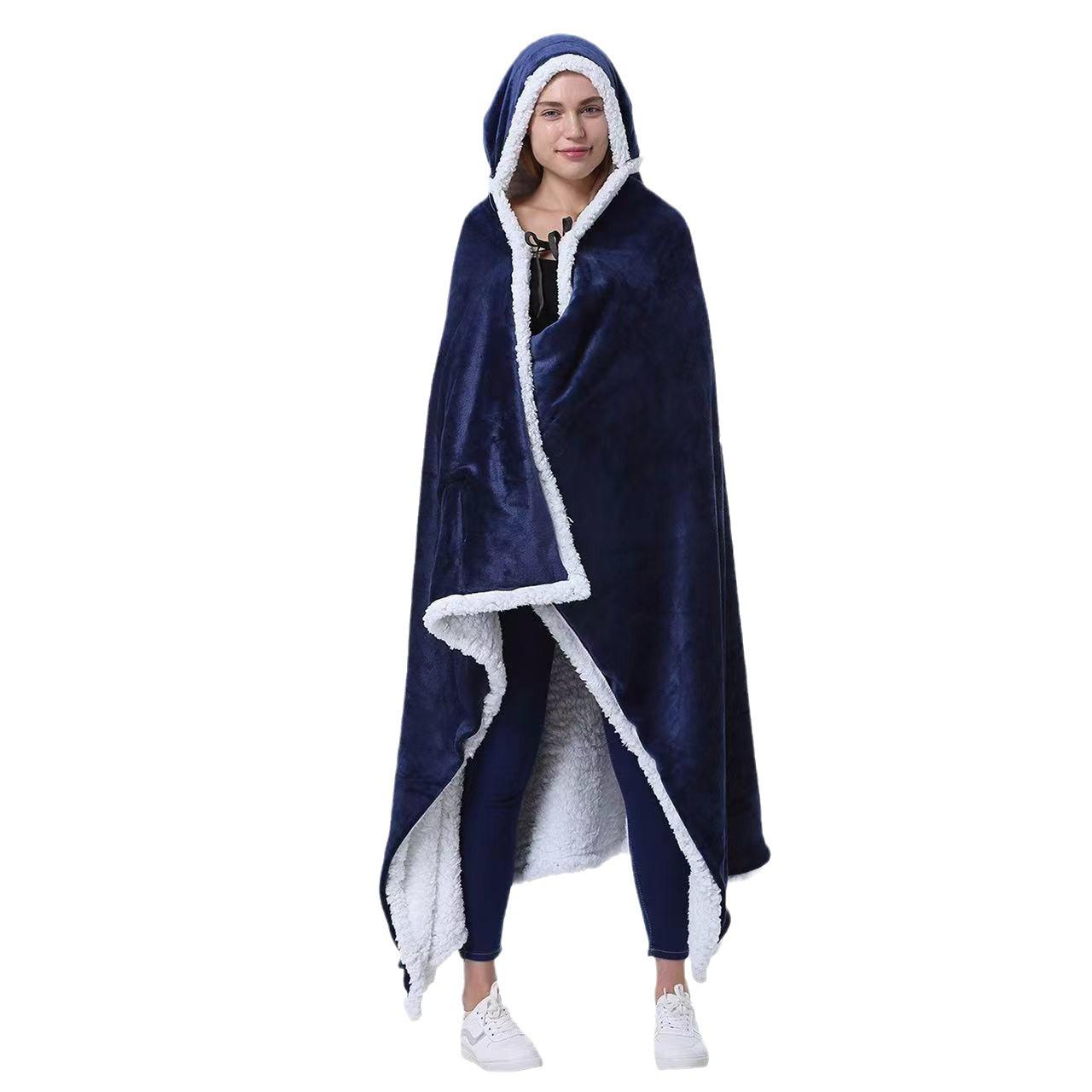 Large Winter Lamb Fleece Wearable Blanket, Soft Cozy Blanket, Comfortable Plush Lining, Anti-Cold Warm Sleeve Design, Portable Gift for Family and Friends