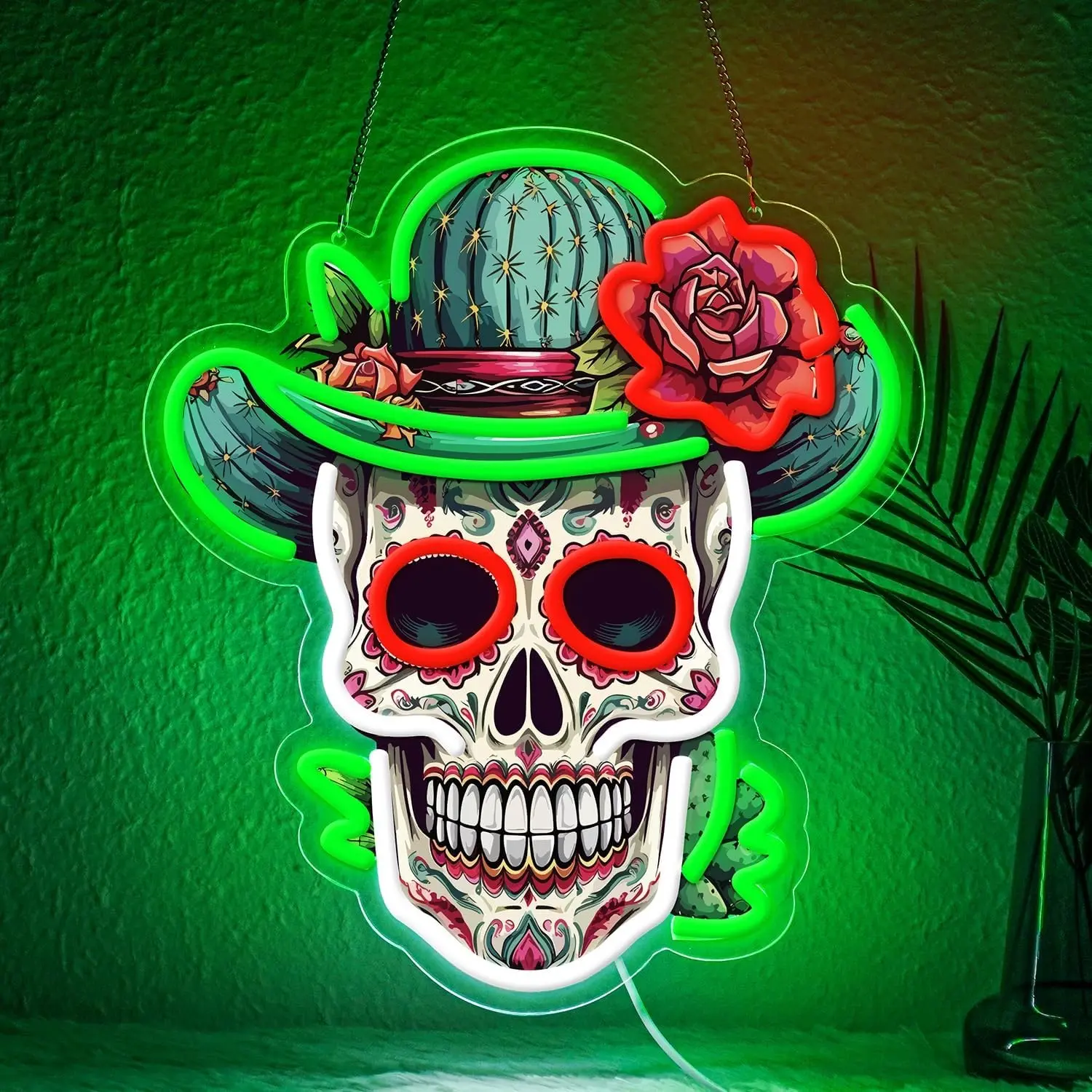 Día De Los Muertos Decorative Lights, Sugar Skull Neon Lamp, Adjustable Brightness, USB Powered Wall Mount, Perfect for Halloween