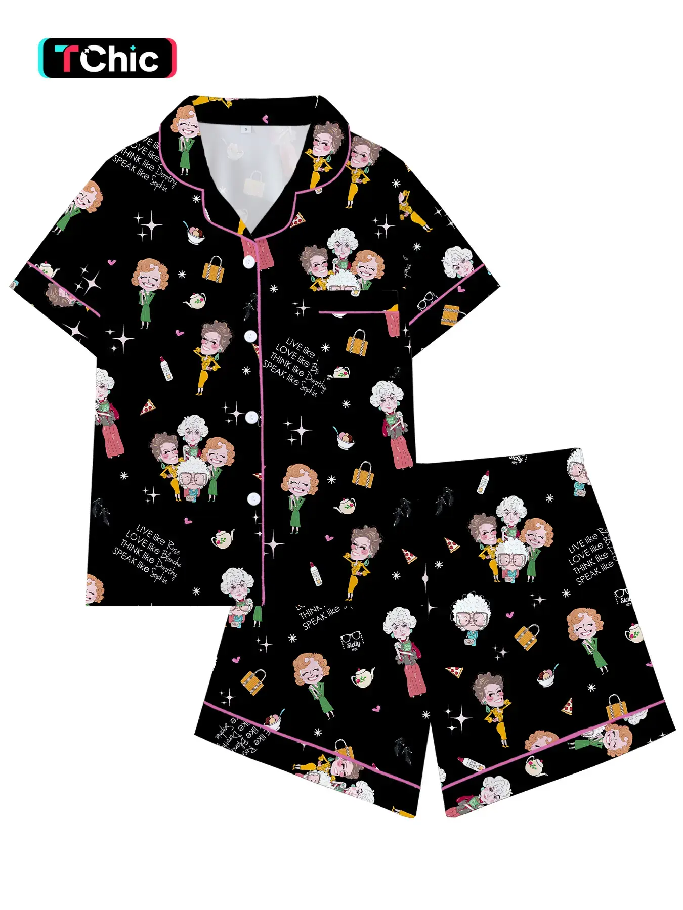 Teen Golden Girl movie Short Sleeve Pajama Set, Lounge Pajamas, Loungewear, Comfortable Sleepwear for All Seasons, Cute Loose-Fitting Nightwear Gift
