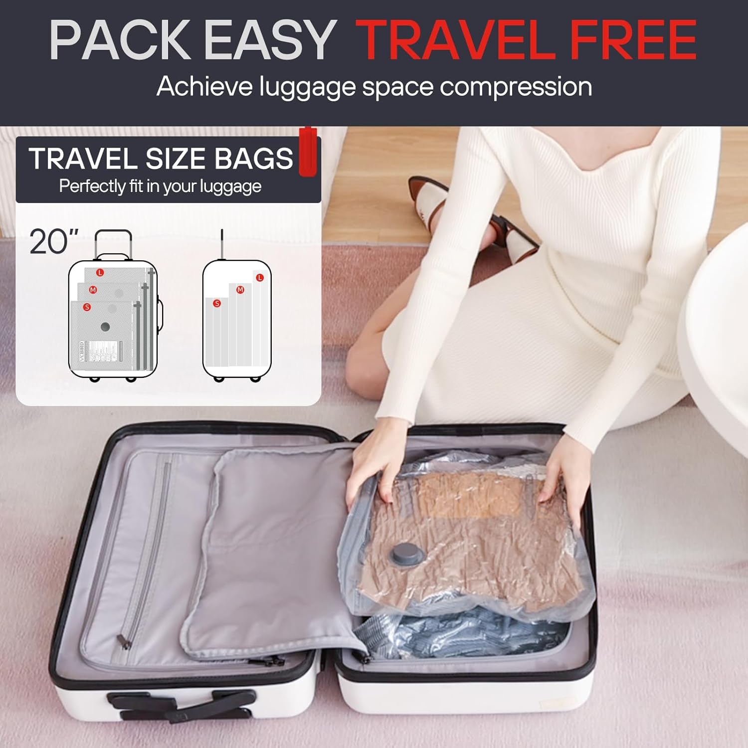 [2025 Upgraded]  Cordless Travel Vacuum Bag Set – 15-Pack Compression Bags for Carry-On Suitcases – 140L/Min Powerful Air Removal – USB Rechargeable Handheld Pump with Built-In Battery – Space Saver for Clothes & Packing， waterproof, reusable Storage
