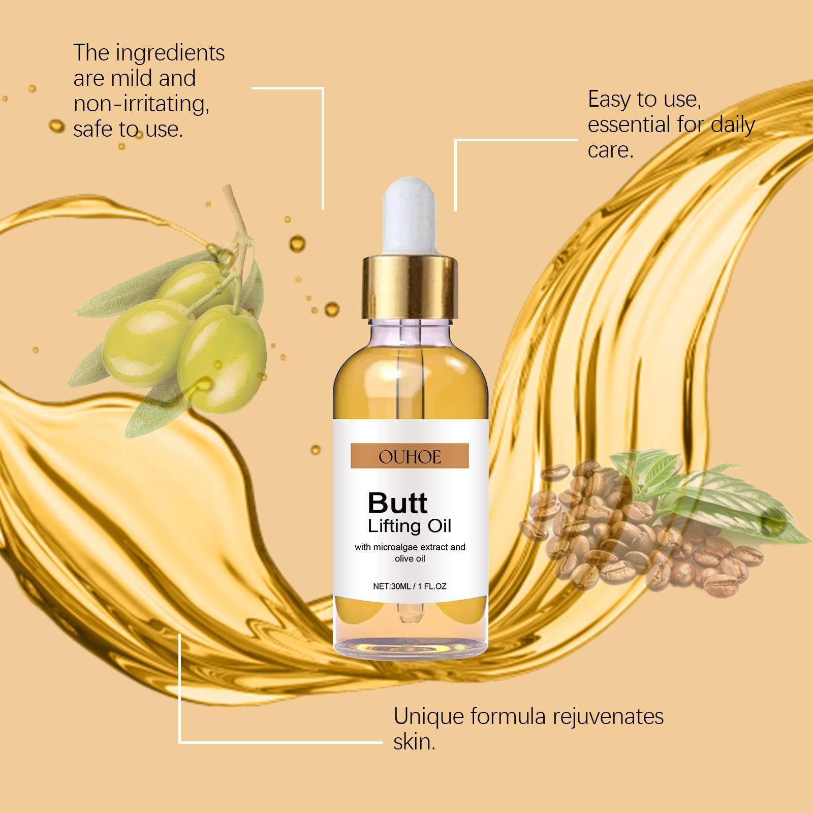 Buttock Care Oil, Nourishing Skin Tightening Elastic Moisturizing Body Lifting Massage Oil, Rich in Olive Fruit Oil, Coffee Extract, Vitamin E