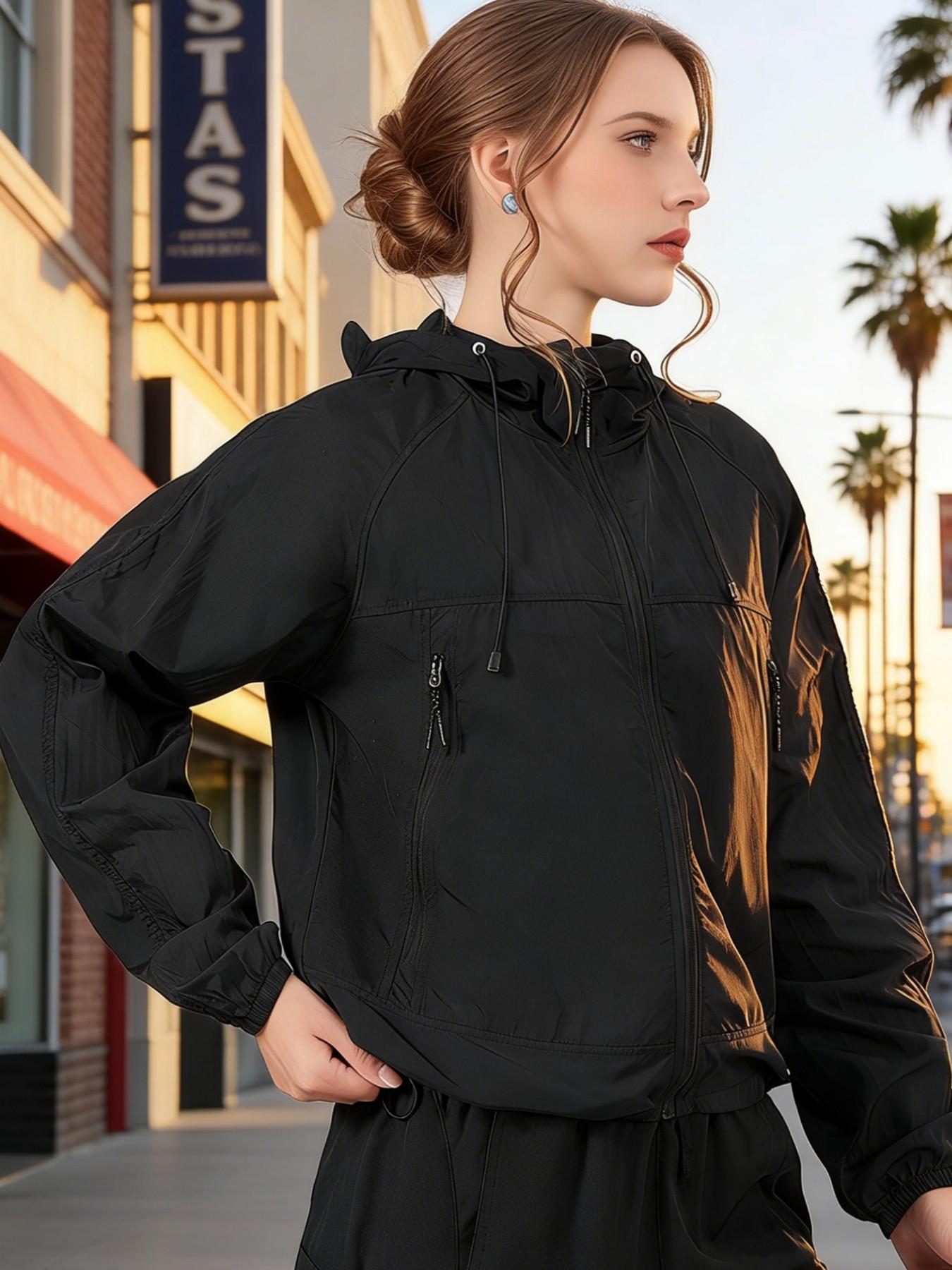 Women's Summer Lightweight Breathable Sun Protection Water Repellent Skin Jacket, Foldable Folding Outdoor Hiking Jacket with Zipper Pockets, Cool Air Conditioning Sports Coat, Casual Athletic Jacket, Zippered Jacket, Athletic Outerwear